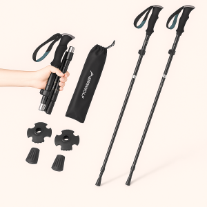 Letvægt vandrestave i aluminium - Justerbare stave i sort, rød og blå