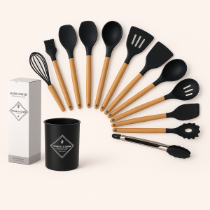 Silikone Køkkenredskaber Sæt - Moderne Design i Sort, Grøn, Rød