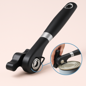 Dåseåbner i Rustfrit Stål med Ergonomisk Håndtag - Elegant Sort og Sølv Finish