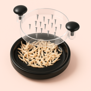 Kyllingestrimler Rivejern - Innovativ Hånddrevet Kødhakker i Sort & Transparent Design