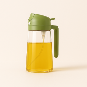 Olieflaske med Hældetud og Pensel - Keramik, Grøn Sort Hvid Gul Plast