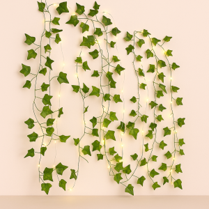 Lyskæde med Kunstige Blade - Grøn & Varm Hvid, Indendørs Dekorativ Belysning