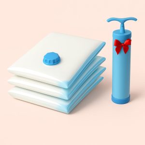 3 STK Vakuumposer til Tøj - Spar Plads med Moderne Design i Blå og Hvid, 60 x 80 cm