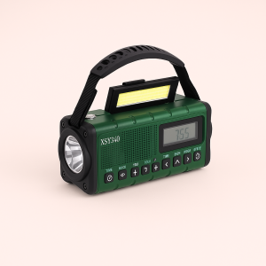 Multifunktionel nødradio med LED-lys og powerbank i Mørkegrøn, Orange, Rød, Sort