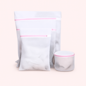 Vaskeposer i Åndbart Mesh - Hvid og Lyserød Lynlås, Sæt af 5 Størrelser