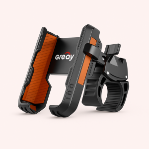 Mobilholder til cykel - Sort Design med Orange Detaljer, Justerbar, Stødabsorberende, Perfekt til Cykel