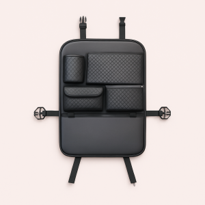 Bilsædeopbevaring i Sort Læderlook med Rektangulære Rum, Justerbare Stropper og Holdbar Design