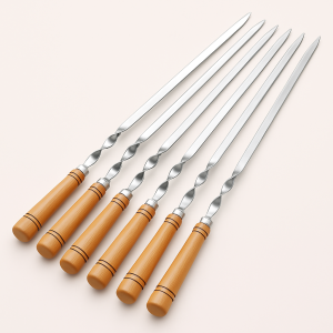 Kebabspyd i Rustfrit Stål med Træhåndtag - Funktionelt & Stilfuldt Grillredskab