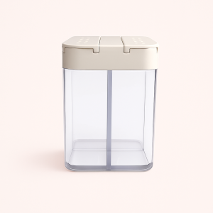 Beholder med Dobbelt Låg - Beige, Gennemsigtigt Plast, Mat Finish