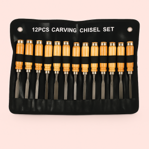 Træskæresæt i Træ, Metal og Stof - 12 stk. med Præcision og Holdbarhed