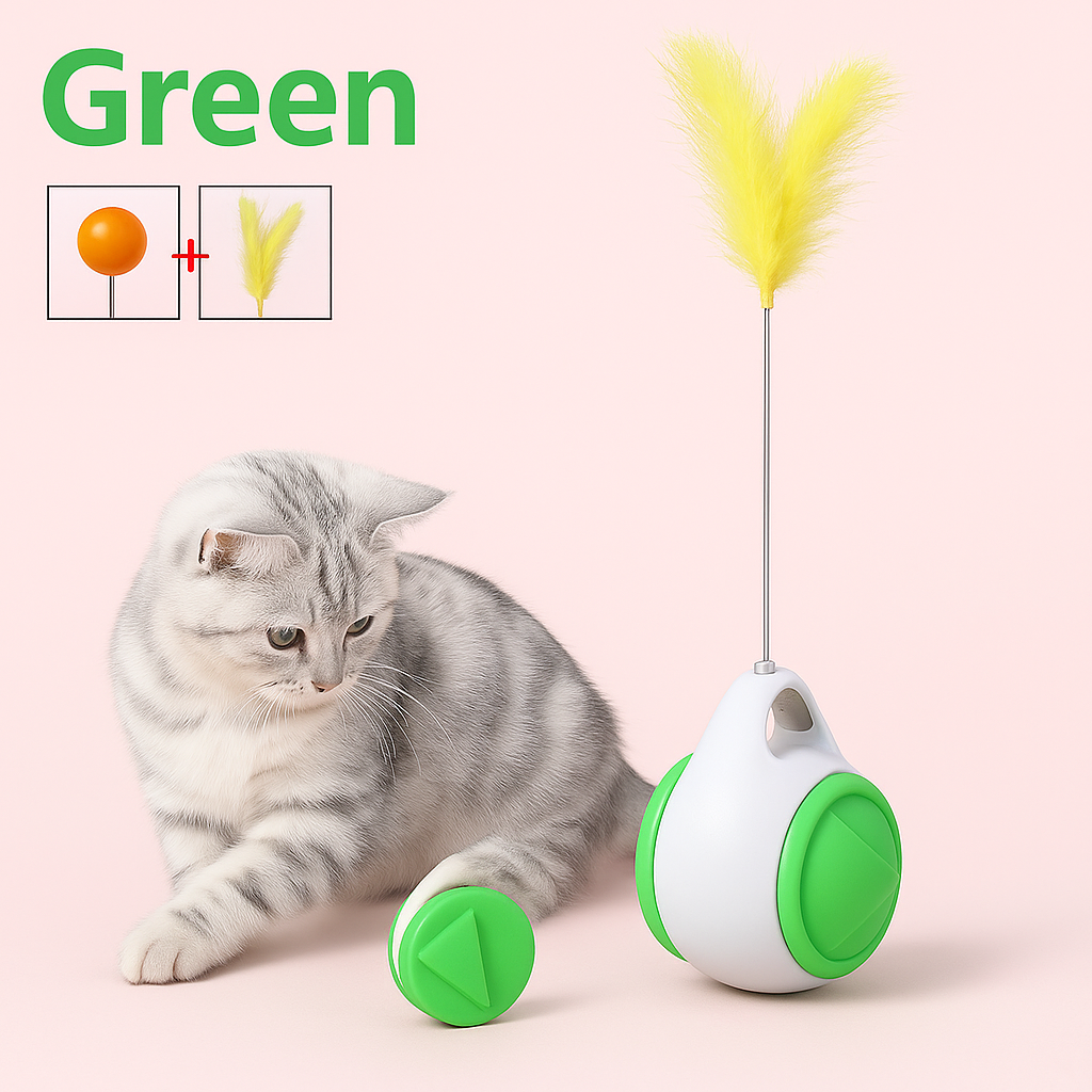 Væltende kattelegetøj med fjer i lyserød, blå, grøn, gul og sort – Stimulering og sjov