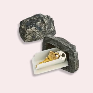 Nøgleskjuler - Sort/Grå Naturstenslook, Robust Harpiks, 9x6x4 cm