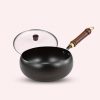 Støbejernspande med Låg (Glas eller Træ) for praktisk Varmefordeling og Alsidig Stegning - Glasdæksel, 24cm